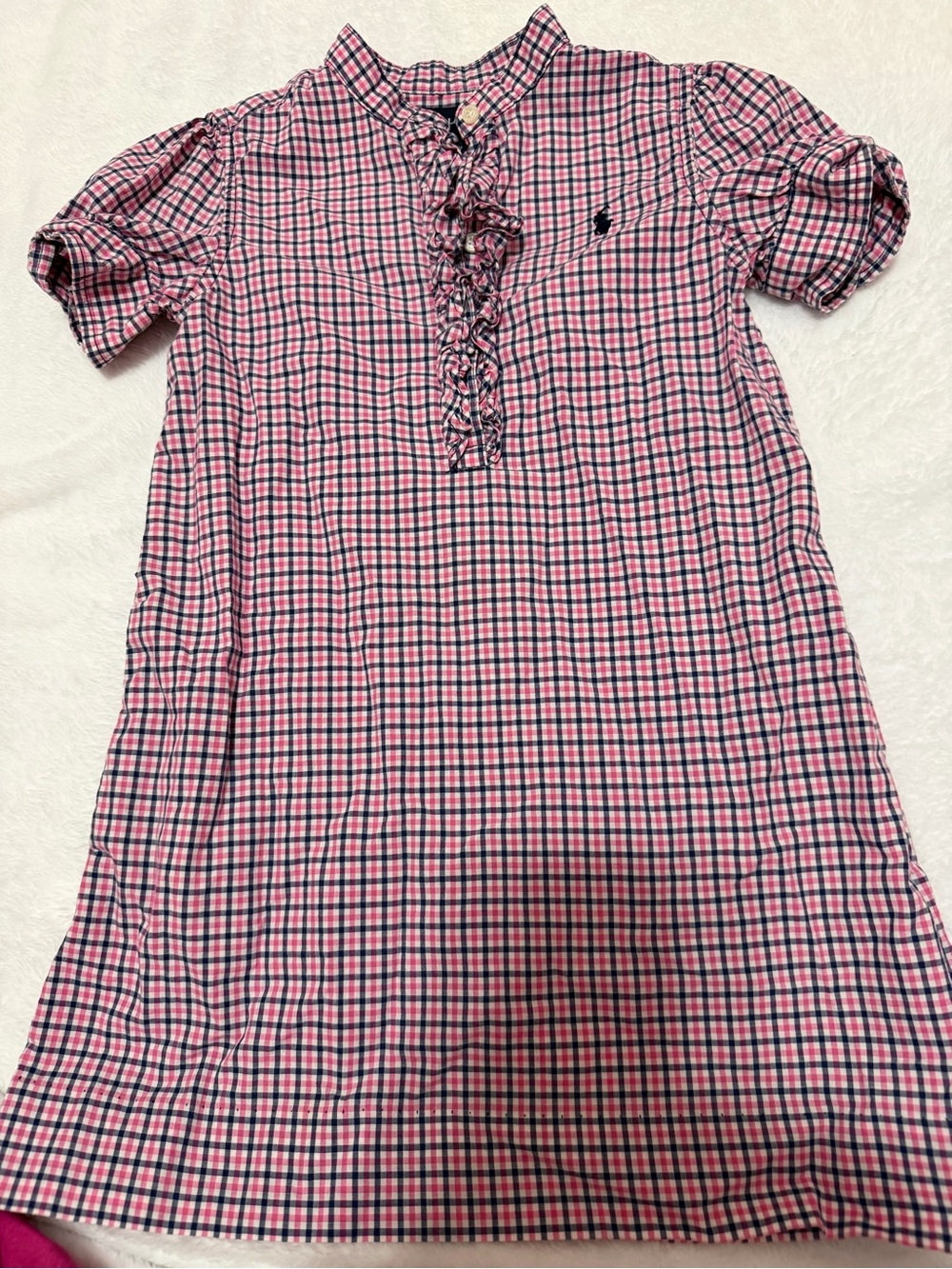 4T Ralph Lauren Pink and Navy Plaid Ruffle-puff  Dress preppy